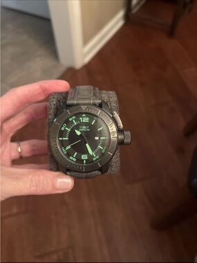 Invicta Black Case Watch with Green Luminous Dial (will need new battery)